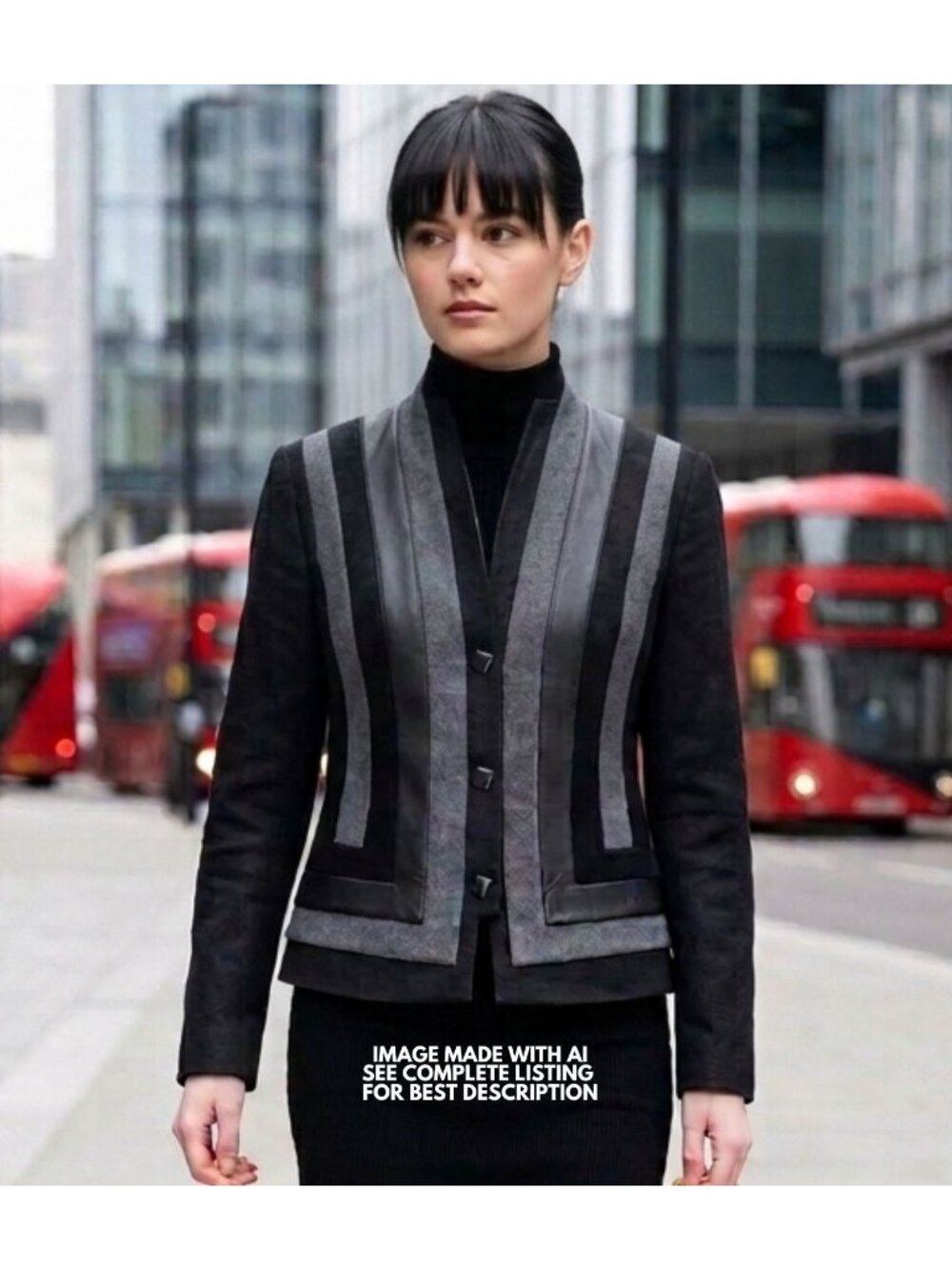 VTG Alberto Makali Jacket 6 Fitted Mod Goth 100% Worsted Wool 100% Leather